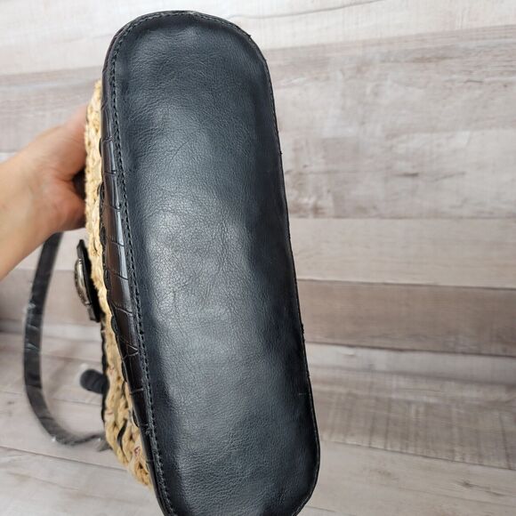 Vintage Straw Purse Cottagecore Woven Rattan Black Tan Elka Handbags New 90's - Picture 7 of 16